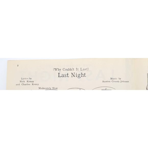 Vintage Sheet Music 1939 Last Night (Why Couldn't it Last) Piano Vocal Guitar - Picture 2 of 4